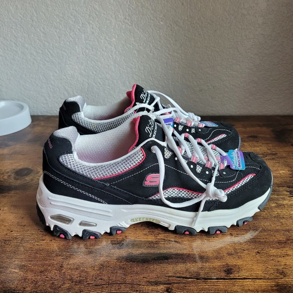 Womens Skechers D'Lites-Life Saver Black Pink Sneakers Size 10 Platform New